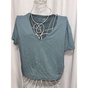 NICE ETAM brand blue Linen-Blend T-Shirt SIZE small  BLOUSE GOOD CONDITION (size